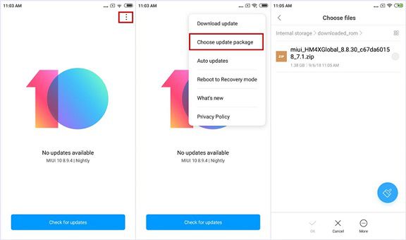 Select Redmi 9 MIUI 11 recovery FW zip file